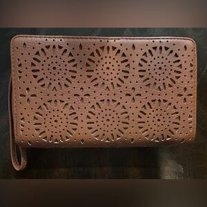 Laser Cut Vegan Leather Large Wallet with Wrist Strap